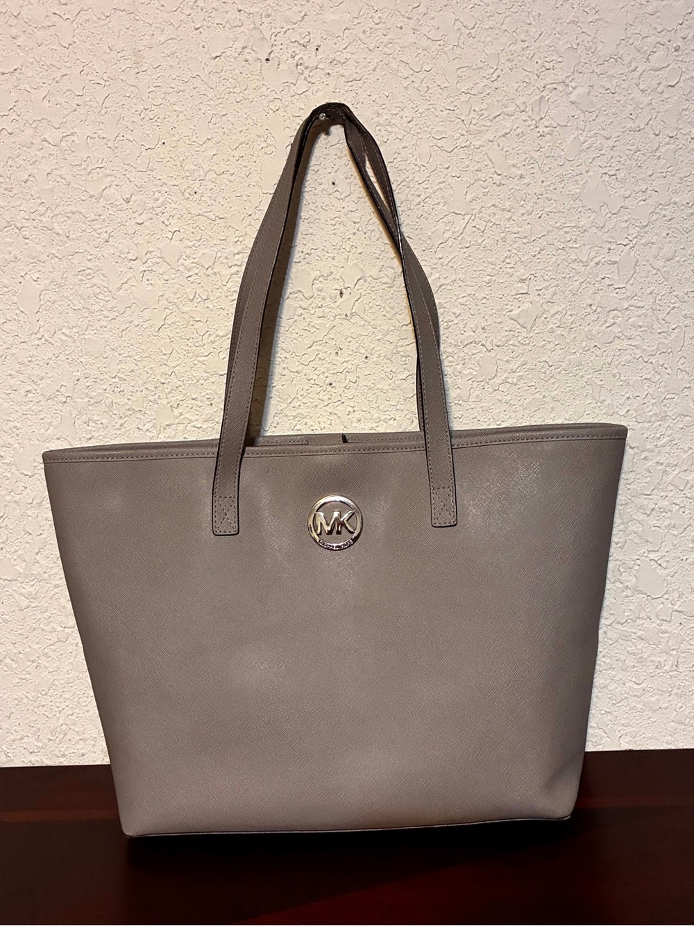 Michael Kors Taupe Saffiano Leather Tote with MK Medallion